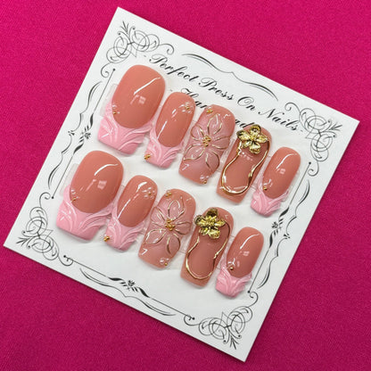 Pink French golden flowers