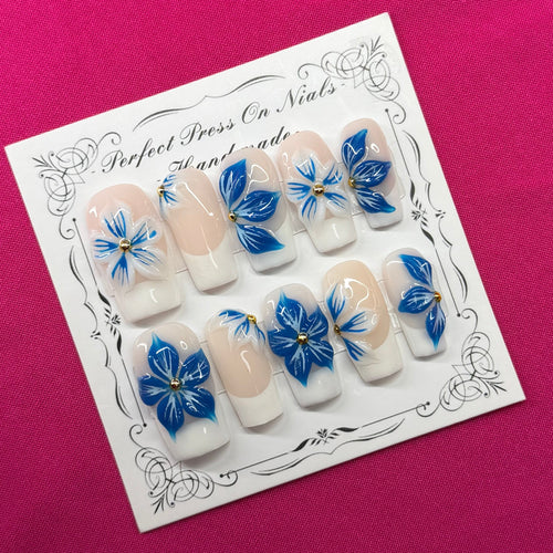 3D French blue flowers