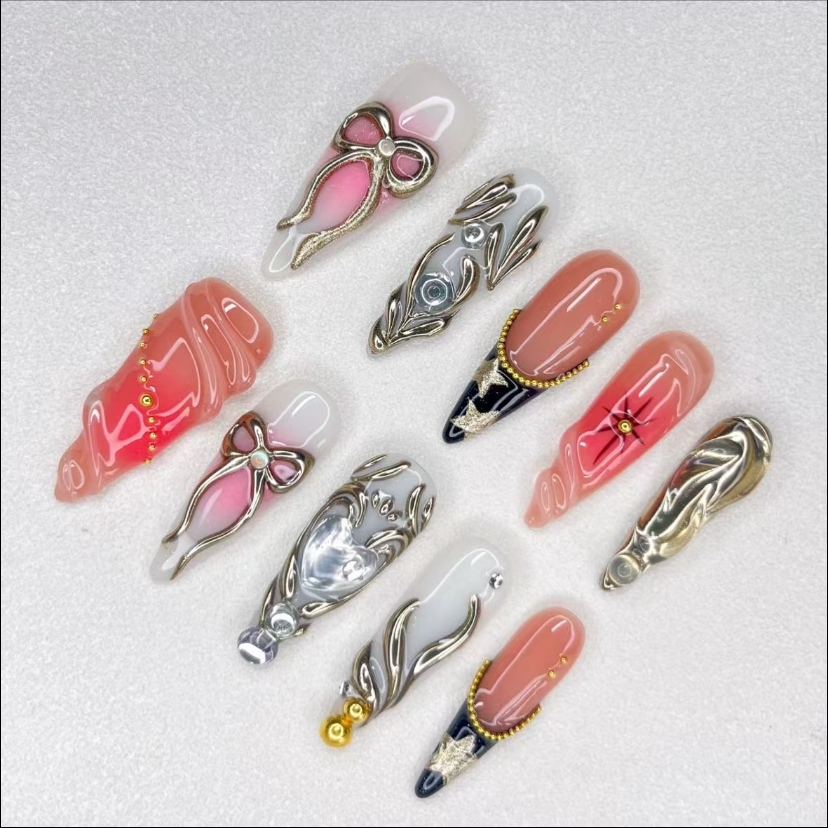 3D Metallic bow nails