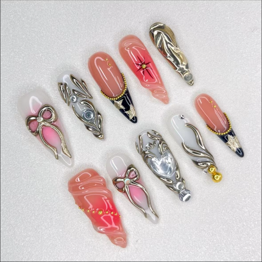 3D Metallic bow nails