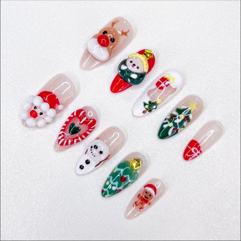 Set of colorful nail art designs on a white background